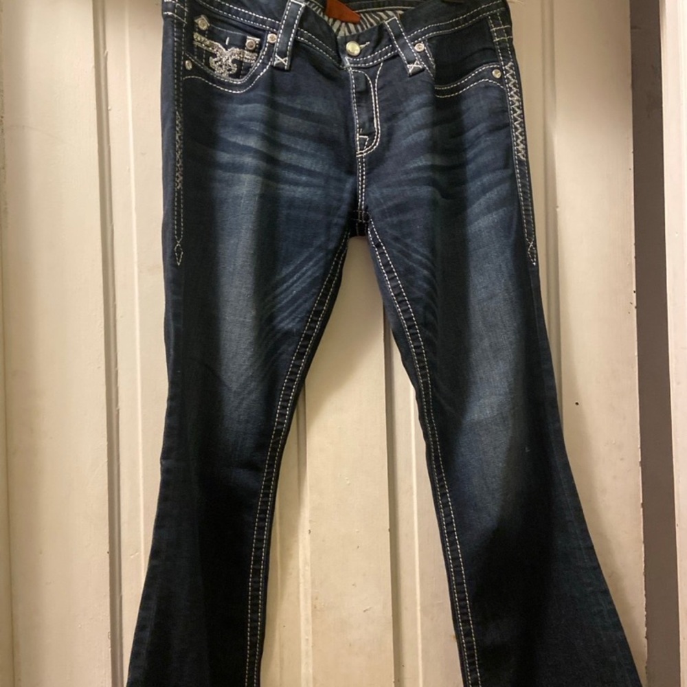Rock Revival Dark Blue Boot Cut Jeans with Silver Accents - Picture 5 of 5